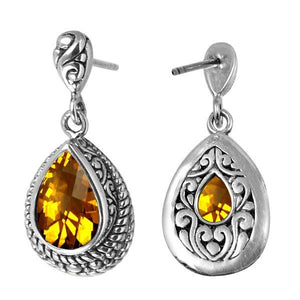 Sterling Silver Citrine Quartz Teardrop Earrings