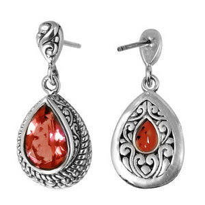 Sterling Silver Garnet Quartz Teardrop Earrings
