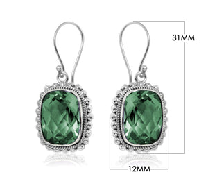 Wholesale Sterling Silver Green Quartz Cushion Earrings Handcrafted In Bali