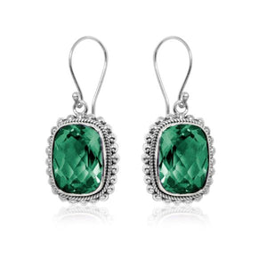 Wholesale Sterling Silver Green Quartz Cushion Earrings Handcrafted In Bali