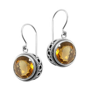 Wholesale sterling silver structured halo earrings featuring Citrine Quartz with polished finish and earwire lock.