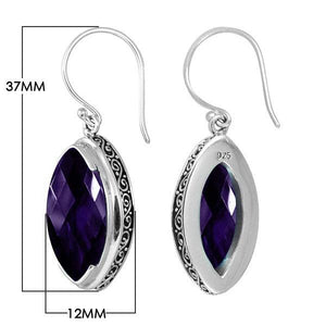 Wholesale sterling silver marquise-shaped Amethyst Quartz earrings with polished finish and earwire lock.