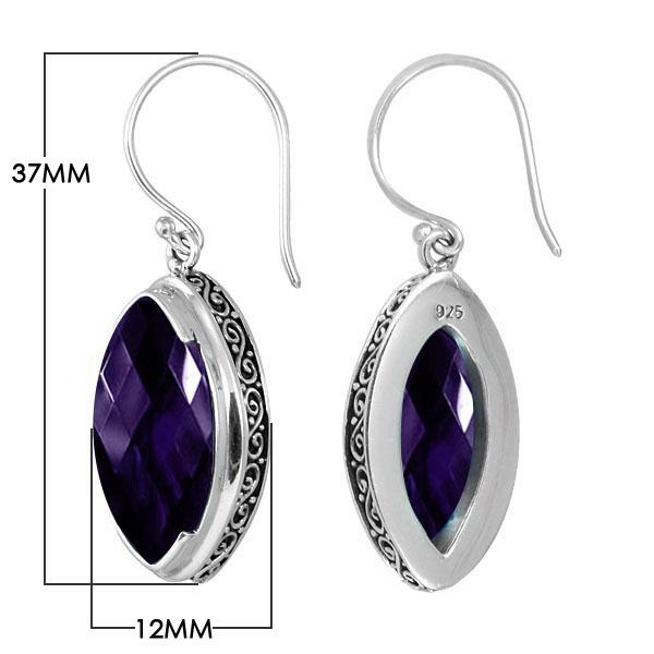 Wholesale sterling silver marquise-shaped Amethyst Quartz earrings with polished finish and earwire lock.