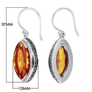 Wholesale sterling silver marquise-shaped Citrine Quartz earrings with polished finish and earwire lock.