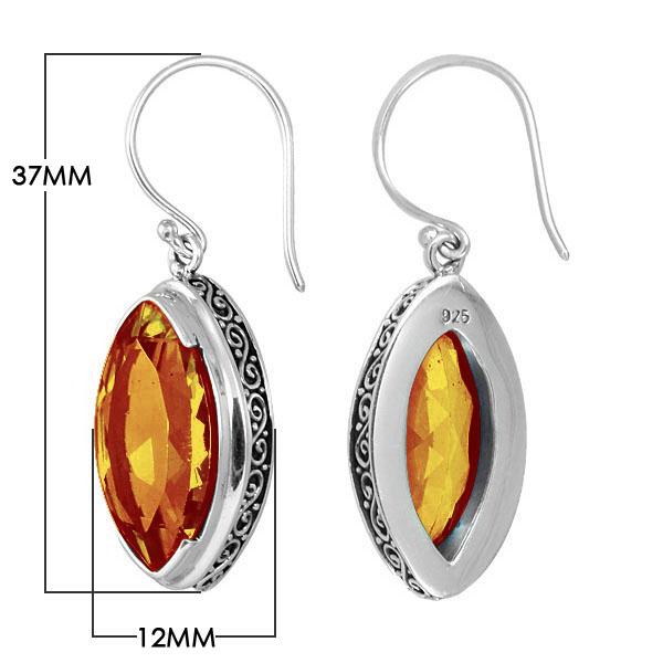 Wholesale sterling silver marquise-shaped Citrine Quartz earrings with polished finish and earwire lock.