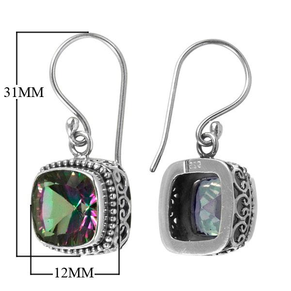 Wholesale sterling silver cushion halo earrings featuring Mystic Quartz with polished finish and earwire lock.