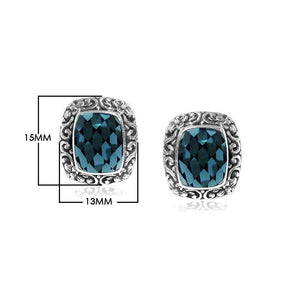 Wholesale sterling silver London Blue Topaz Quartz cushion stud earrings with polished finish and push-back lock.
