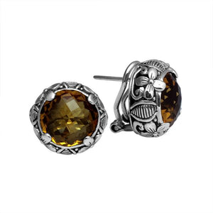 Wholesale sterling silver Citrine Quartz floral crown earrings with polished finish and Omega Clip lock.