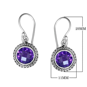 Wholesale sterling silver Amethyst Quartz braided-frame drop earrings with polished finish and earwire lock.
