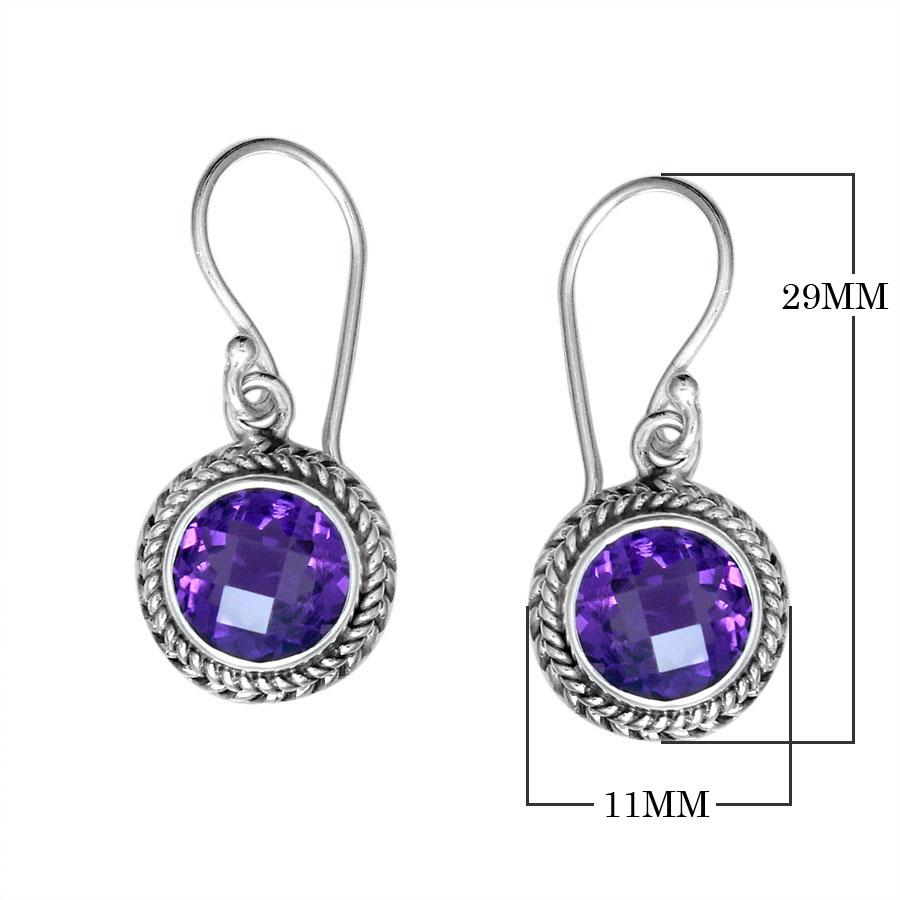 Wholesale sterling silver Amethyst Quartz braided-frame drop earrings with polished finish and earwire lock.