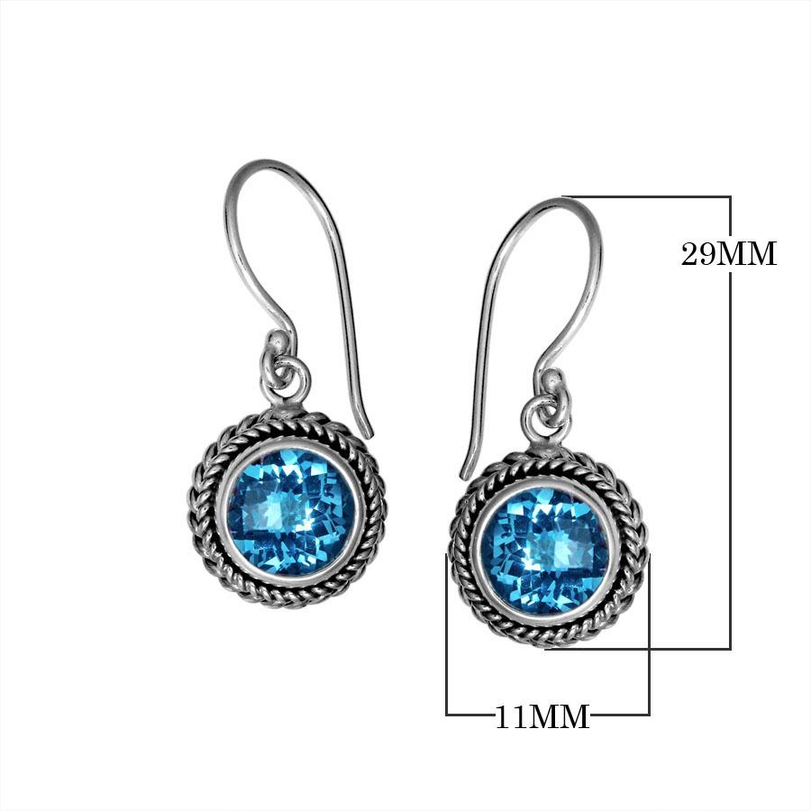 Wholesale sterling silver Blue Topaz Quartz braided-frame drop earrings with polished finish and earwire lock.