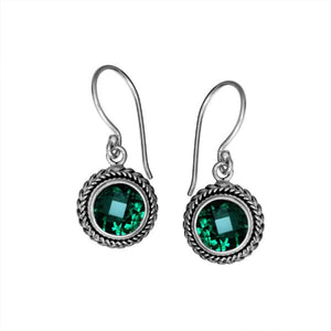Wholesale sterling silver Green Quartz braided-frame drop earrings with polished finish and earwire lock.