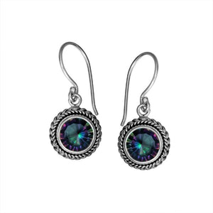 Wholesale sterling silver Mystic Quartz braided-frame drop earrings with earwire lock and polished finish.