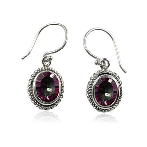 Wholesale sterling silver Mystic Quartz oval rope bezel drop earrings.