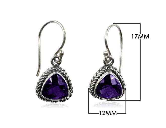 Wholesale sterling silver Amethyst Quartz trillion rope bezel drop earrings.