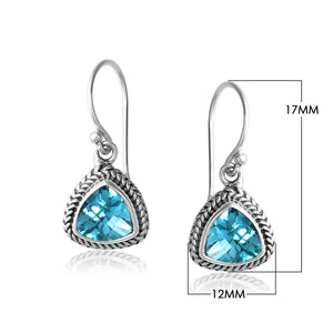 Blue Topaz Quartz triangle silver earrings