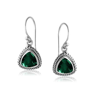 Green Quartz triangle silver earrings