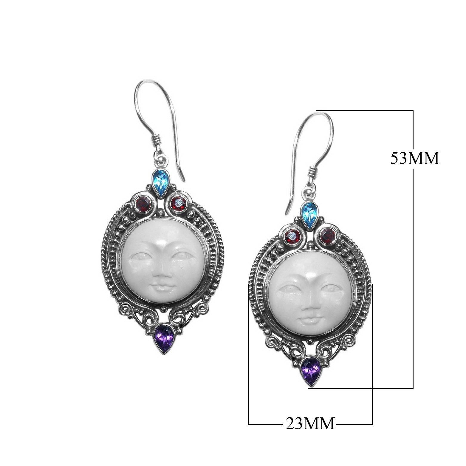 Sterling Silver Bone Face earrings with multi Quartz stones