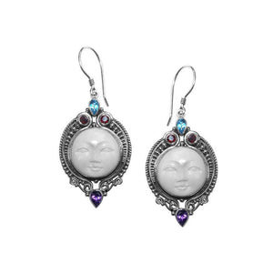 Sterling Silver Bone Face earrings with multi Quartz stones
