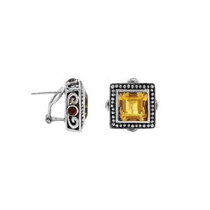 Sterling Silver Citrine Quartz square earrings with Garnet accents