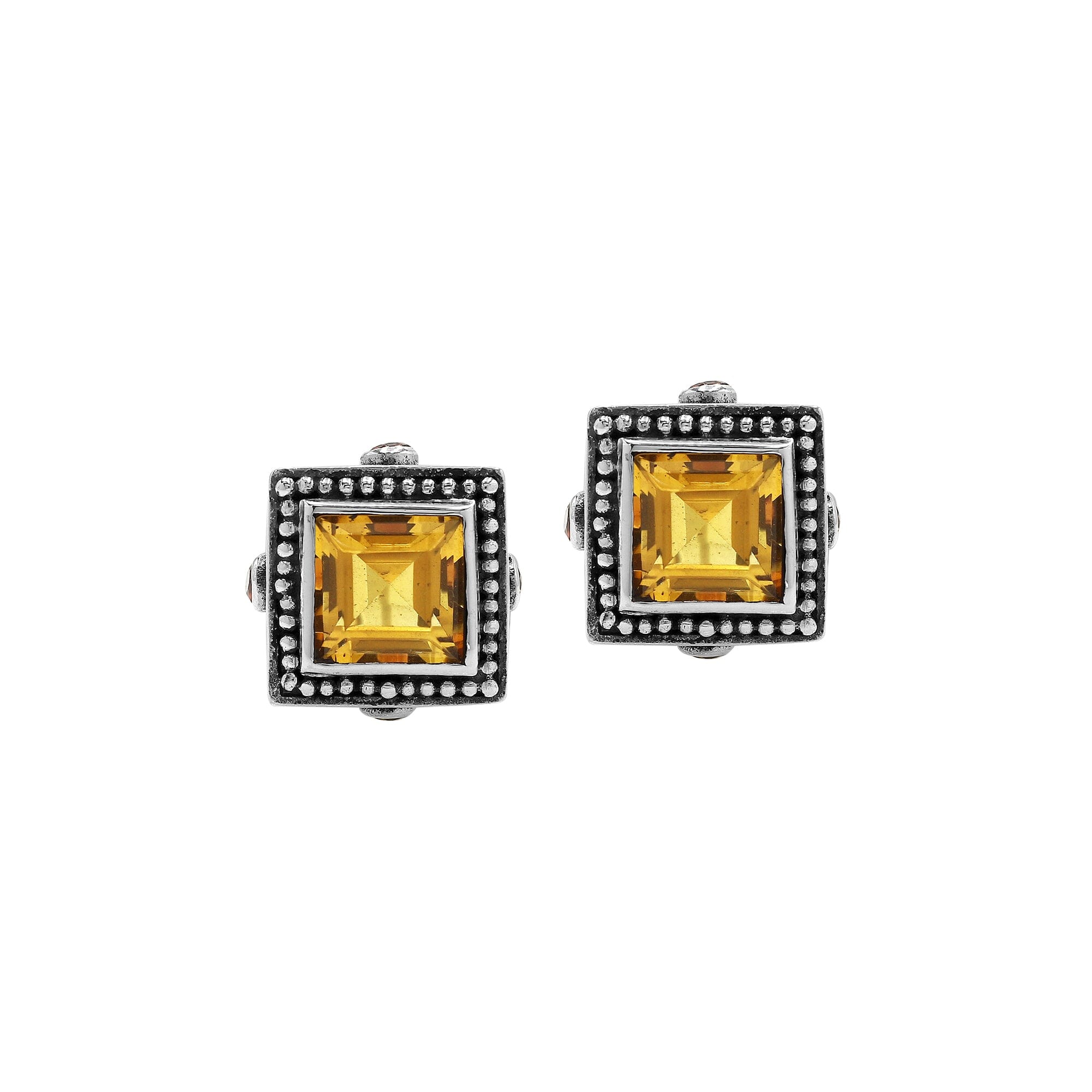 Sterling Silver Citrine Quartz square earrings with Garnet accents