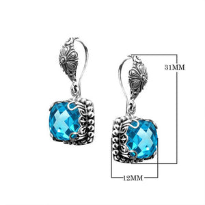 Sterling Silver Blue Topaz Quartz cushion earrings