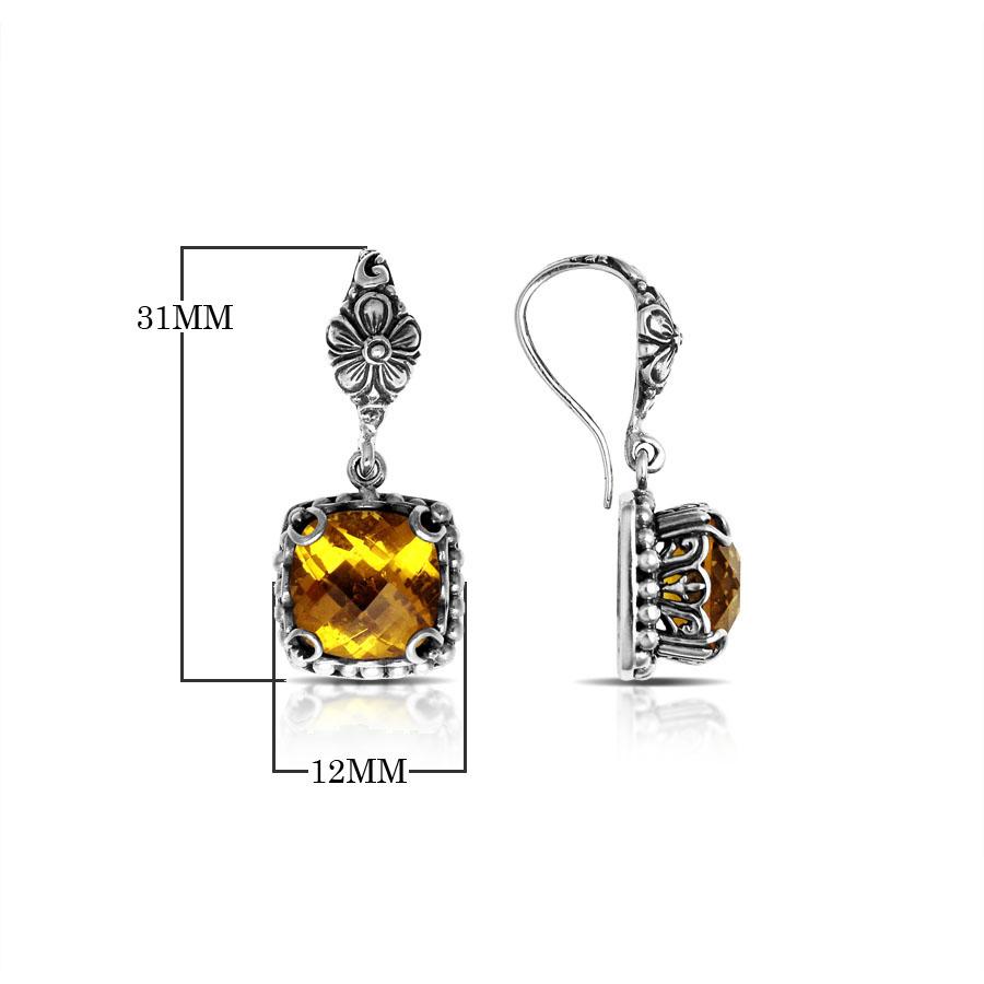 Sterling Silver Citrine Quartz cushion earrings