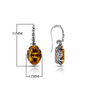 Sterling Silver Citrine Quartz oval earrings