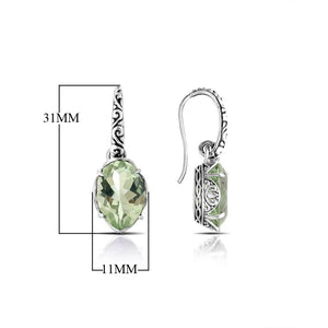 Sterling Silver Green Amethyst Quartz oval earrings