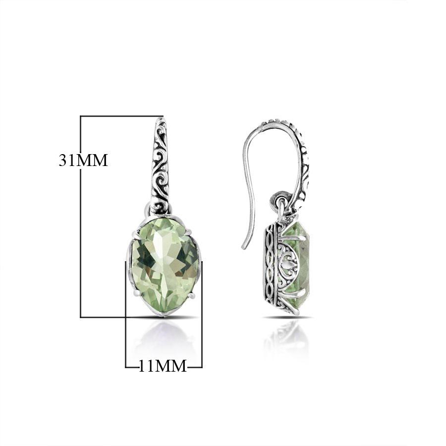 Sterling Silver Green Amethyst Quartz oval earrings