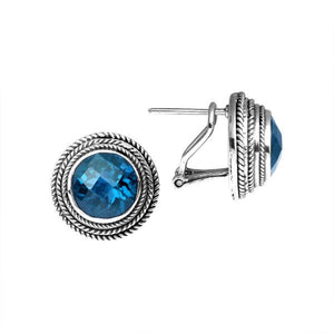 Sterling Silver Blue Topaz Quartz round omega clip earrings