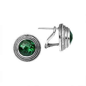 Sterling Silver Green Quartz round omega clip earrings