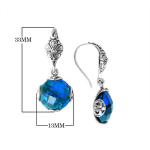 Sterling Silver Blue Topaz Quartz sphere drop earrings