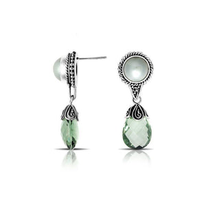 Sterling Silver Mabe Pearl and Green Amethyst Quartz drop earrings