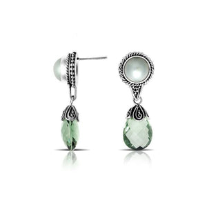 Sterling Silver Mabe Pearl and Green Amethyst Quartz drop earrings