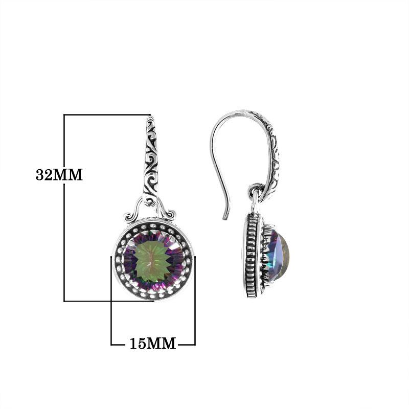 Wholesale sterling silver earrings with round Mystic Quartz and detailed handcrafted metalwork.