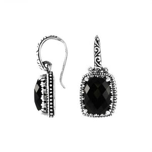 Wholesale sterling silver cushion-shaped earrings with Black Onyx and handcrafted detailing.