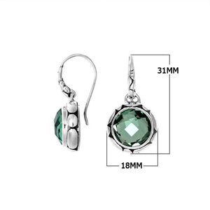Wholesale sterling silver earrings with round Green Quartz and sculpted bezel detailing.