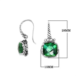 Wholesale sterling silver cushion earrings with Green Quartz and Cubic Zirconia accents.
