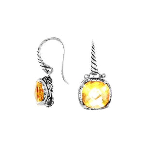 Wholesale sterling silver cushion earrings with Lemon Quartz and Cubic Zirconia accents.
