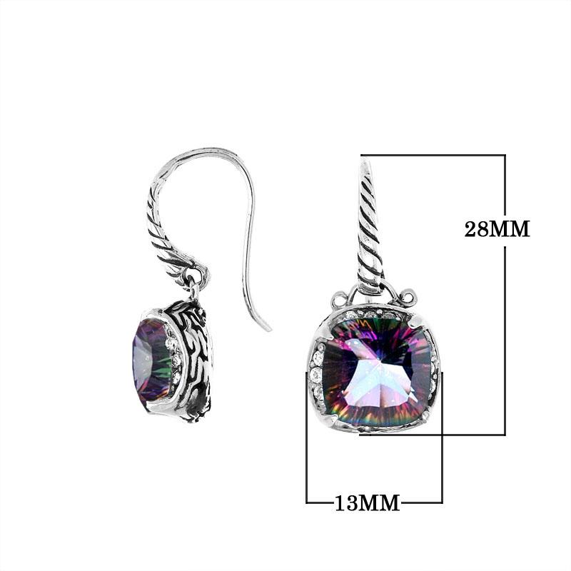 Wholesale sterling silver cushion earrings with Mystic Quartz and Cubic Zirconia accents.