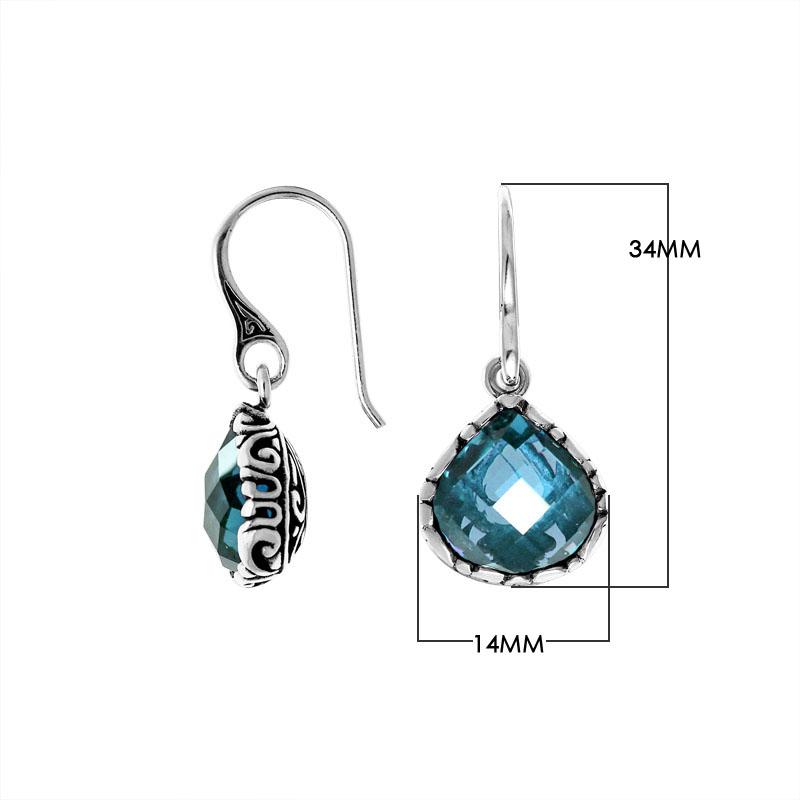 Wholesale sterling silver teardrop earrings with Blue Topaz Quartz and carved side detailing.