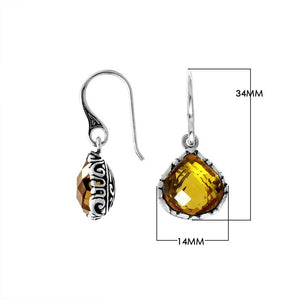 Wholesale sterling silver teardrop earrings with faceted citrine quartz center in polished frame.