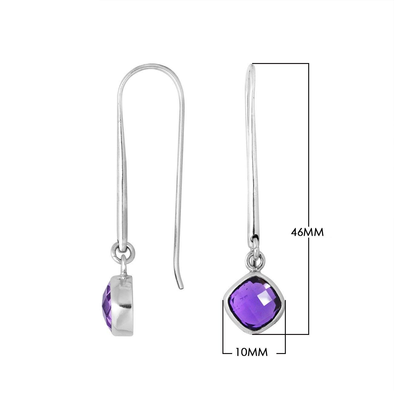 Wholesale sterling silver hook earrings with faceted Amethyst Quartz cushion stone