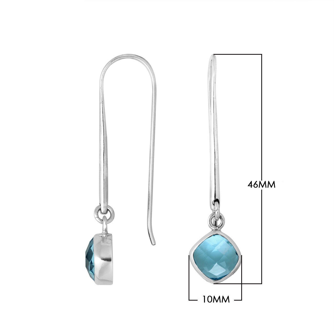 Wholesale sterling silver hook earrings with Blue Topaz Quartz cushion-cut stone