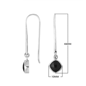 Wholesale sterling silver hook earrings with cushion-cut Black Onyx stone