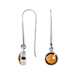Wholesale sterling silver round hook earrings with Citrine Quartz stone
