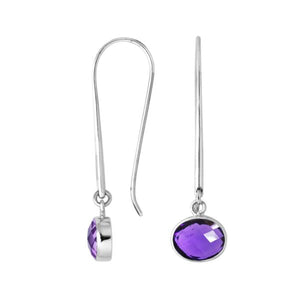 Wholesale sterling silver oval hook earrings with Amethyst Quartz stone