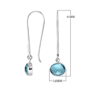 Wholesale sterling silver oval hook earrings with Blue Topaz Quartz stone
