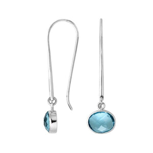 Wholesale sterling silver oval hook earrings with Blue Topaz Quartz stone